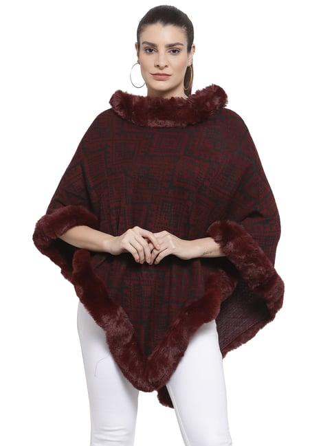 mafadeny maroon self design poncho