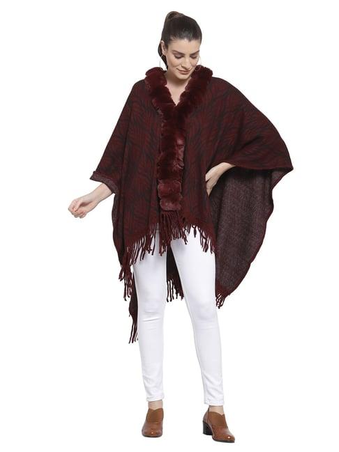 mafadeny maroon self design poncho