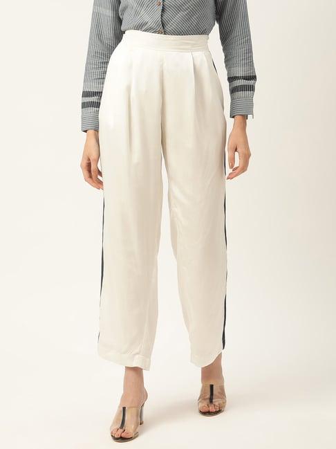 rooted off white pleated trousers