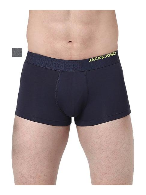 jack & jones navy & dark grey melange regular fit trunks - pack of 2