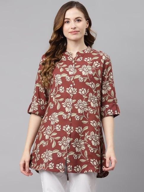 divena maroon printed a-line tunic