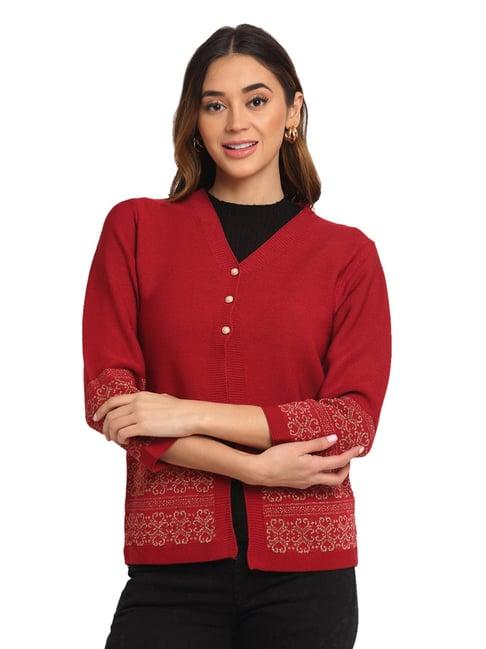 global republic maroon self design cardigan