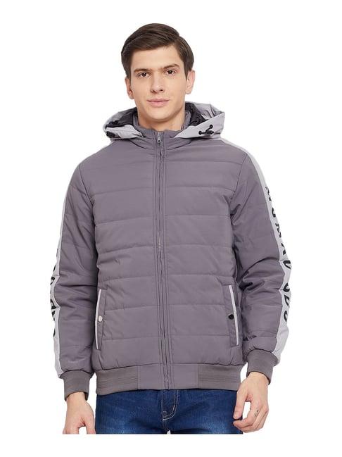 duke dark grey full sleeves hooded jacket