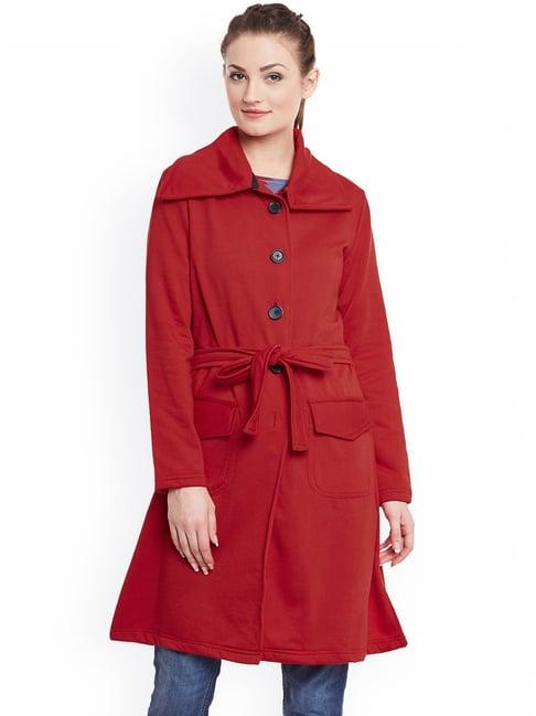 belle fille red regular fit long coat