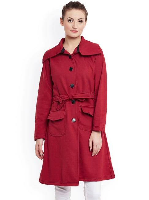 belle fille maroon regular fit long coat