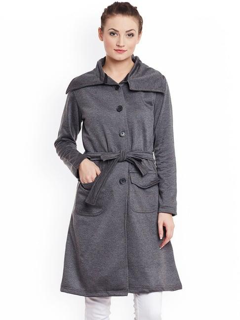 belle fille dark grey textured long coat