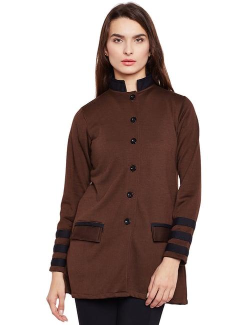 belle fille brown & black regular fit coat