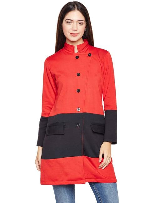 belle fille red & black regular fit long coat