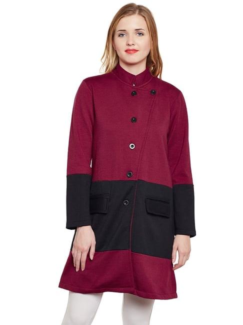 belle fille maroon & black regular fit long coat