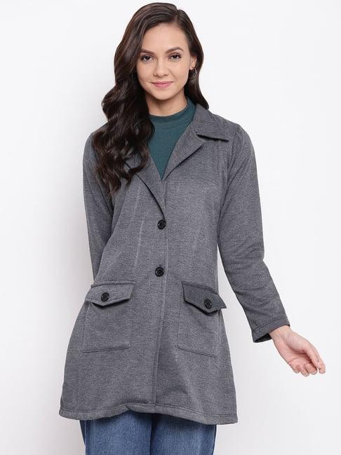 belle fille dark grey textured long coat