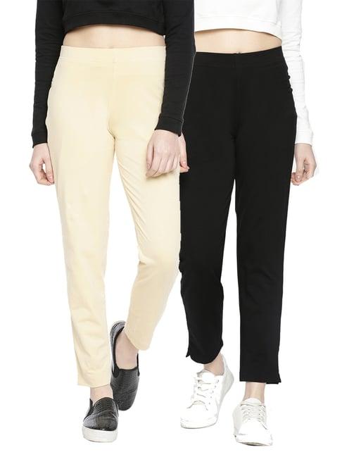 dollar missy black & cream elasticated trousers - pack of 2