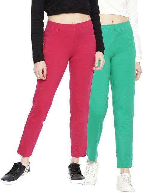 dollar missy green & fuchsia elasticated trousers - pack of 2