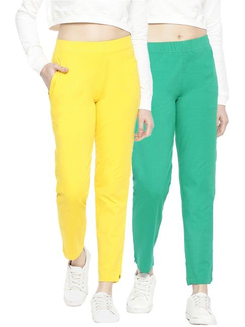 dollar missy green & yellow elasticated trousers - pack of 2