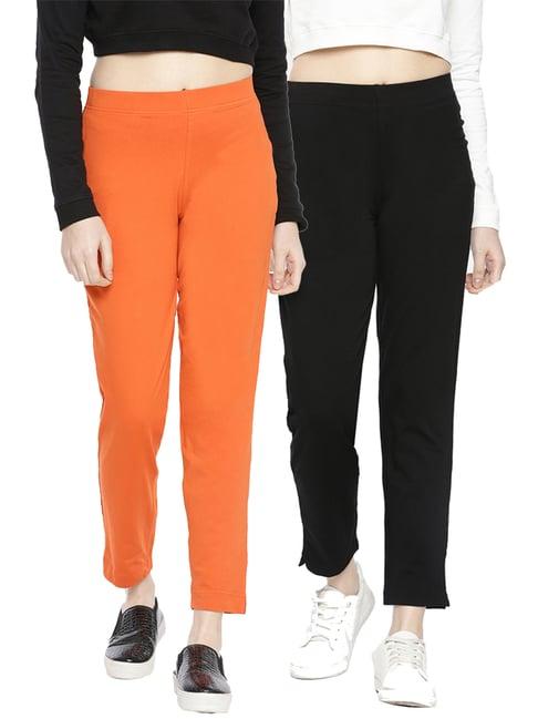 dollar missy black & orange elasticated trousers - pack of 2