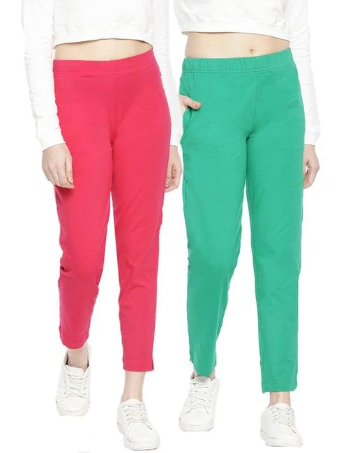 dollar missy green & pink elasticated trousers - pack of 2