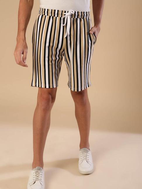 campus sutra beige striped shorts