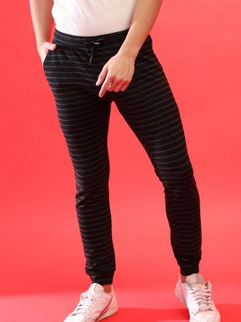 campus sutra black cotton striped track pants