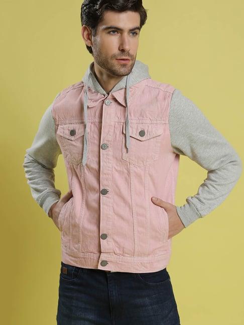 campus sutra pink & grey hooded jacket