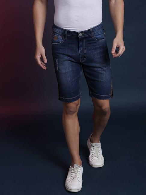 campus sutra dark navy distressed shorts