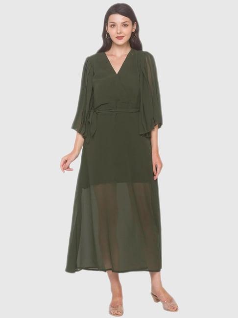 iti green regular fit dress