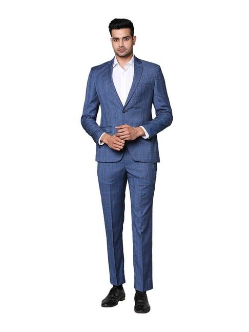 park avenue medium blue checks two piece suit