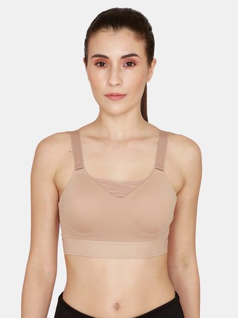 zelocity by zivame beige non-wired non-padded sports bra