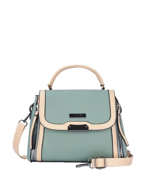 luvoksi green & beige solid medium handbag