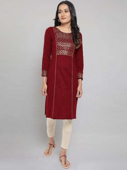 aurelia red embellished straight kurta