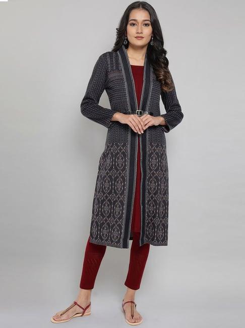 aurelia red straight kurta with shrug & belt