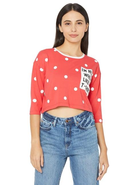 spykar red printed crop top