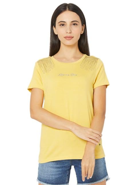 spykar yellow embellished t-shirt