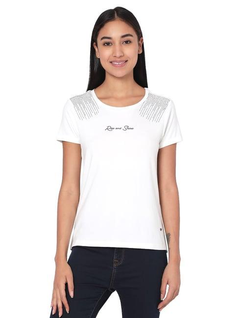 spykar white embellished t-shirt