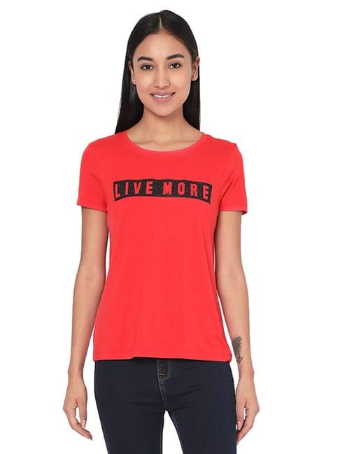 spykar red printed t-shirt