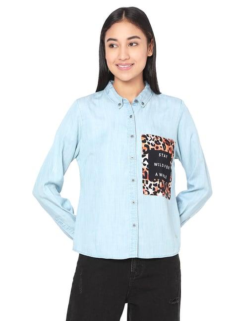 spykar blue patchwork shirt