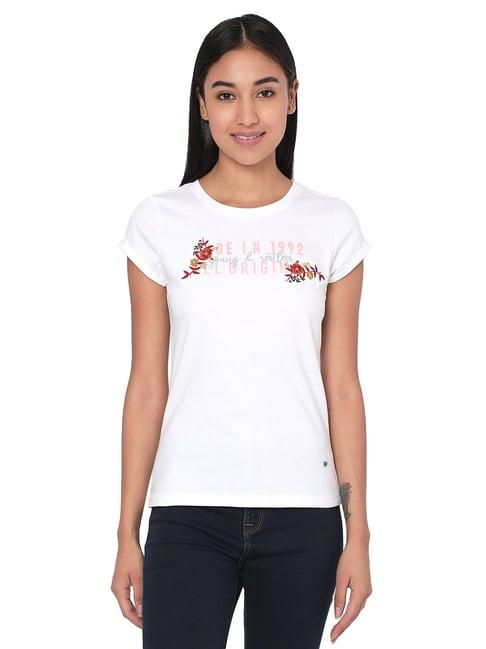 spykar white printed t-shirt