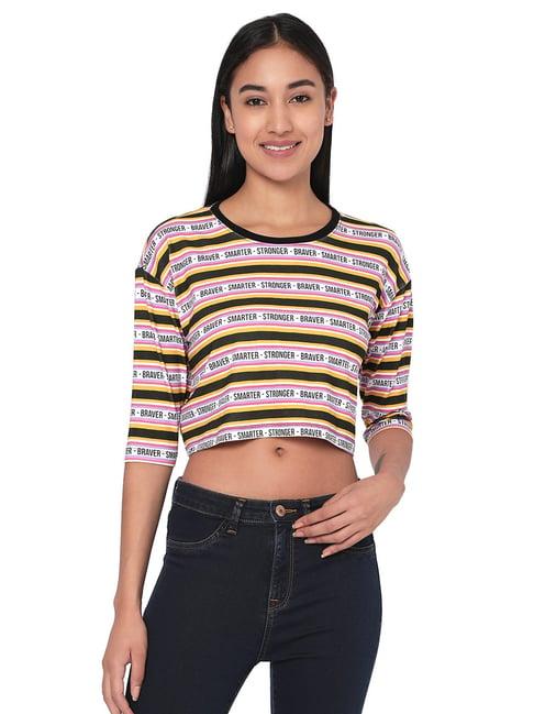 spykar yellow & black striped crop top