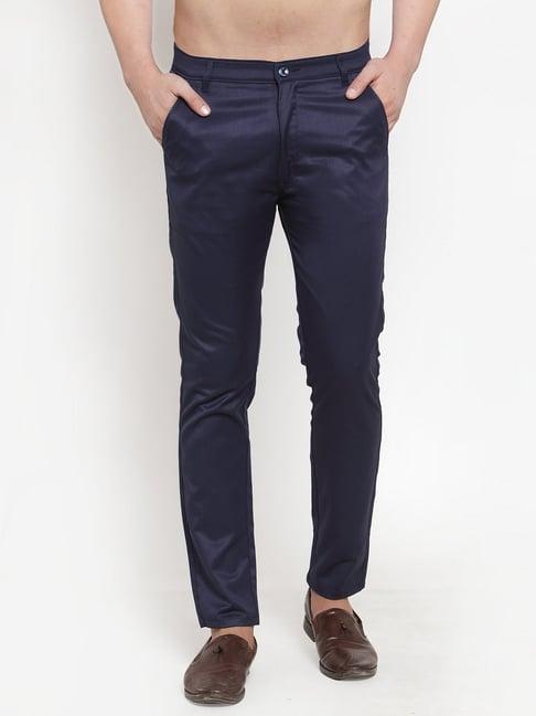 jainish navy cotton tapered fit trousers