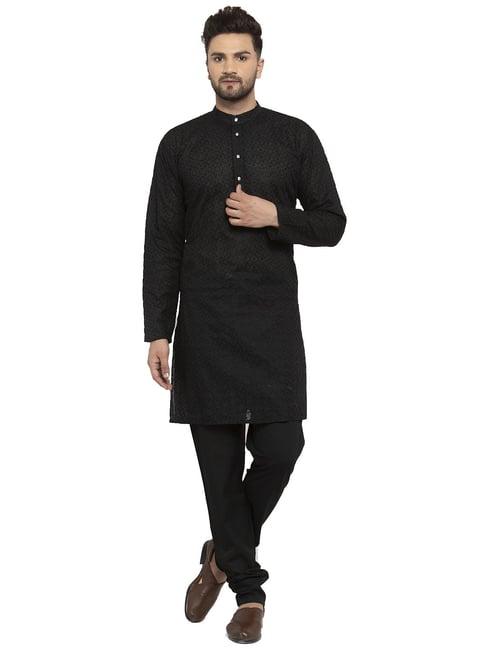 jompers black cotton regular fit chikankari kurta & churidar