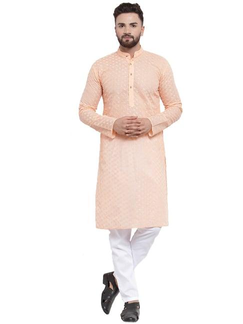 jompers orange cotton regular fit chikankari kurta & churidar