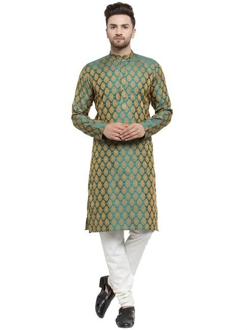 jompers green regular fit printed kurta & churidar