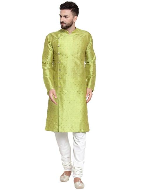 jompers green regular fit polka dot kurta & churidar