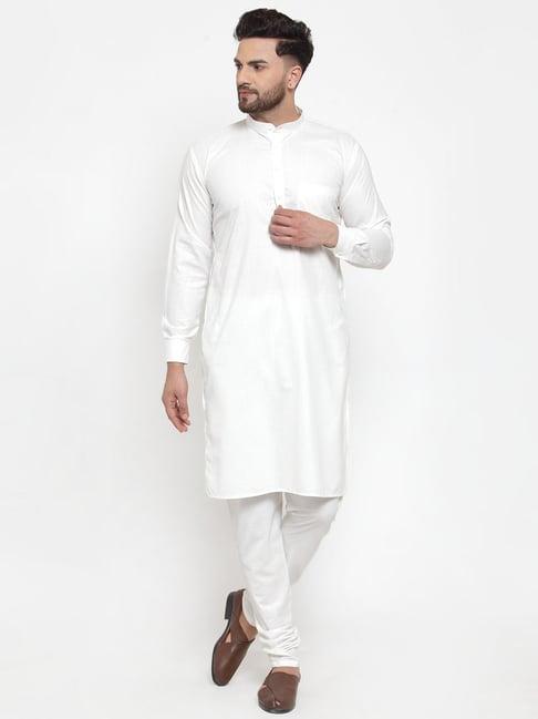 jompers white cotton regular fit kurta & churidar