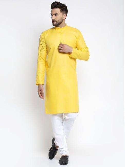 jompers yellow cotton regular fit kurta & churidar