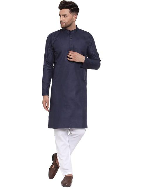 jompers navy cotton regular fit kurta & payjama