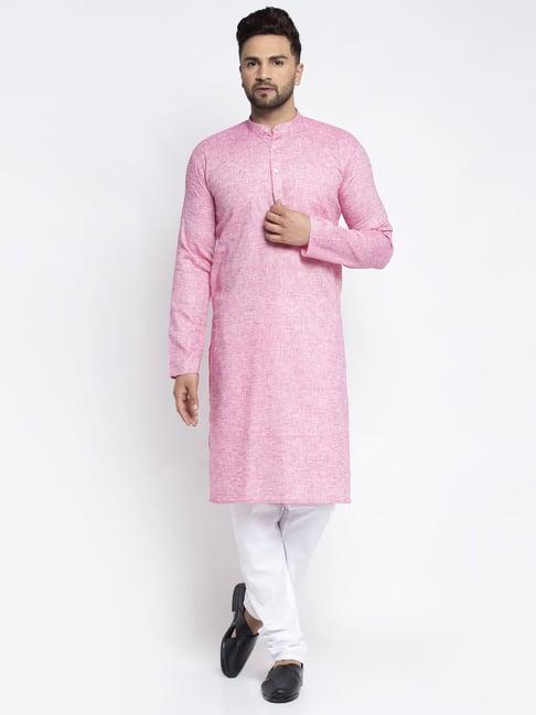 jompers pink regular fit self pattern kurta & churidar