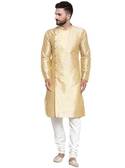 jompers yellow regular fit polka dot kurta & churidar