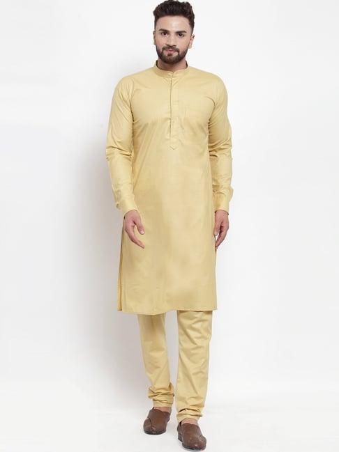 jompers beige cotton regular fit kurta & churidar