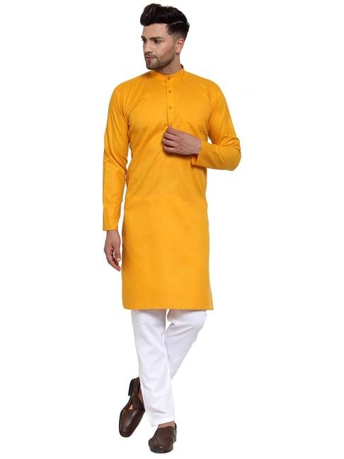 jompers yellow cotton regular fit kurta & payjama