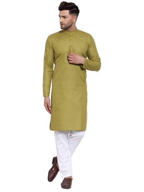 jompers olive cotton regular fit kurta & payjama