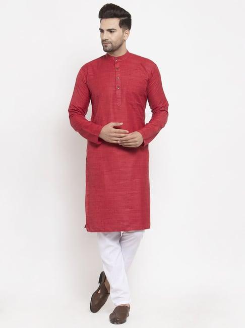 jompers maroon cotton regular fit self pattern kurta & payjama